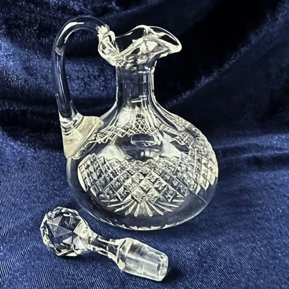 Vintage Lead Crystal Cruet Decanter Mid-Century Diamond-Point Cut Pattern 6.5
